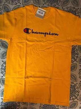 Champion Classic Script Logo Graphic T-Shirt in Gold/Yellow